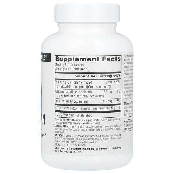 Alternative view of Source Naturals, L-Tryptophan With Coenzyme B-6, 120 Tablets