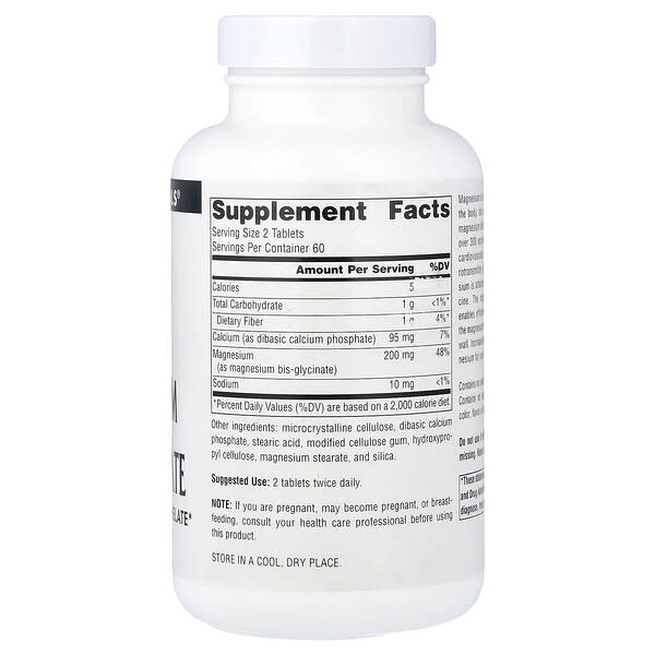 Alternative view of Source Naturals, Magnesium Bis-Glycinate, 120 Tablets