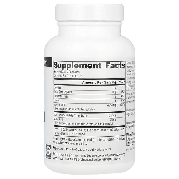 Alternative view of Source Naturals, Magnesium Malate, 100 Capsules