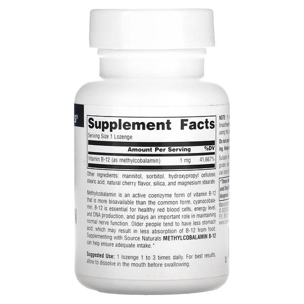 Alternative view of Source Naturals, MethylCobalamin, Cherry, 1 mg, 120 Lozenges