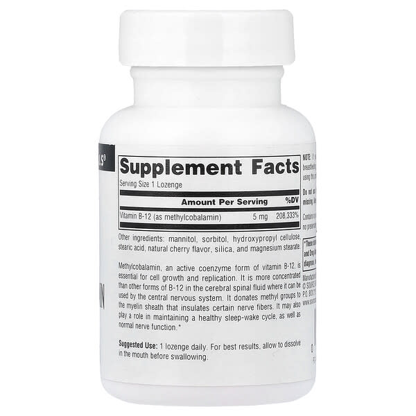 Alternative view of Source Naturals, MethylCobalamin, Cherry, 5 mg, 120 Lozenges
