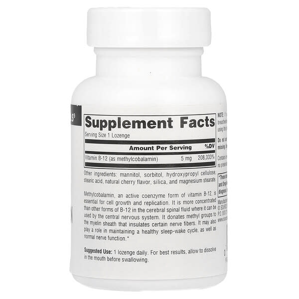 Alternative view of Source Naturals, MethylCobalamin, Cherry, 5 mg, 30 Lozenges