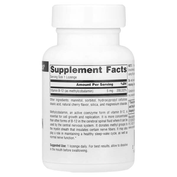 Alternative view of Source Naturals, MethylCobalamin, Cherry, 5 mg, 60 Lozenges