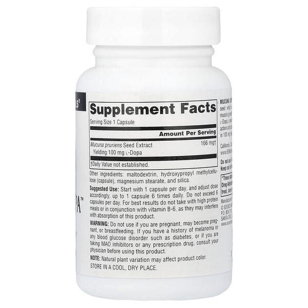Alternative view of Source Naturals, Mucuna Dopa™, 100 mg, 60 Capsules