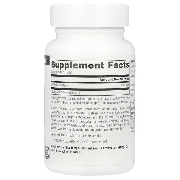 Alternative view of Source Naturals, N-Acetyl Cysteine, 600 mg, 60 Tablets