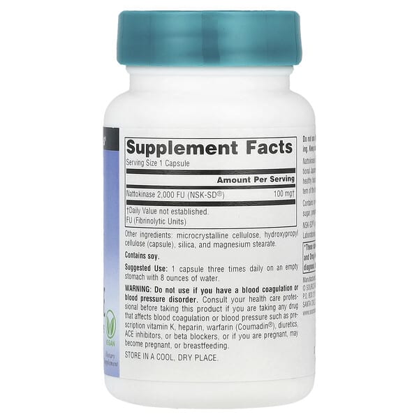Alternative view of Source Naturals, Nattokinase, 100 mg, 60 Vegan Capsules