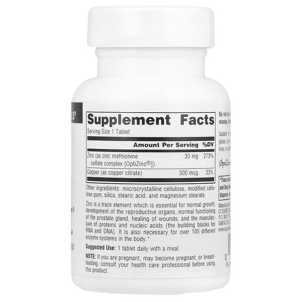 Alternative view of Source Naturals, OptiZinc®, 60 Tablets