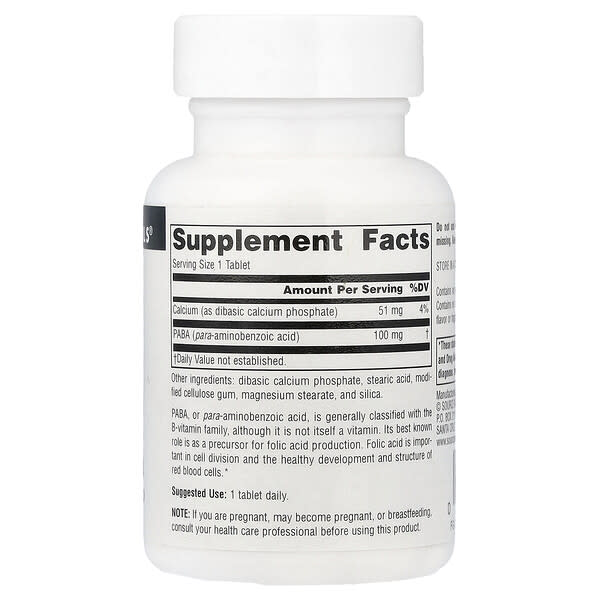 Alternative view of Source Naturals, PABA, 100 mg, 100 Tablets