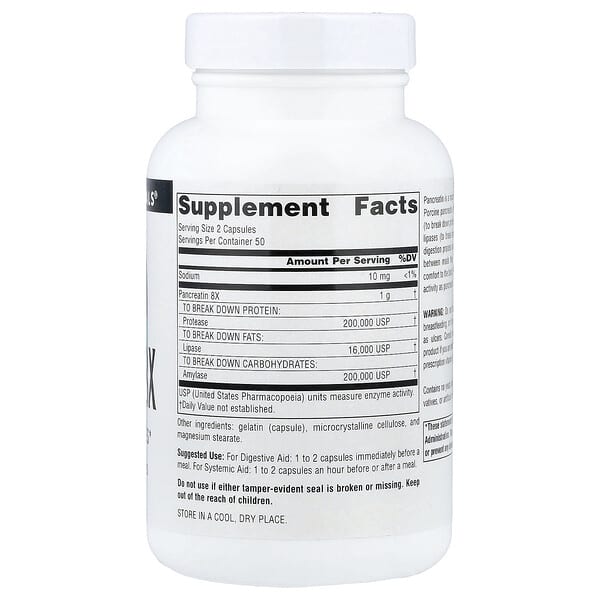 Alternative view of Source Naturals, Pancreatin 8X, 100 Capsules