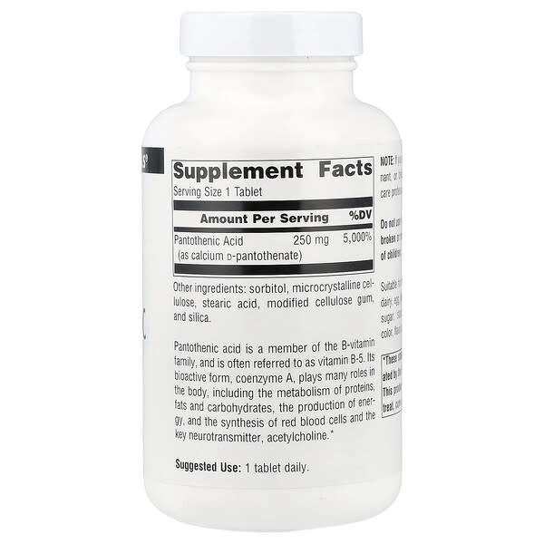 Alternative view of Source Naturals, Pantothenic Acid, 250 mg, 250 Tablets