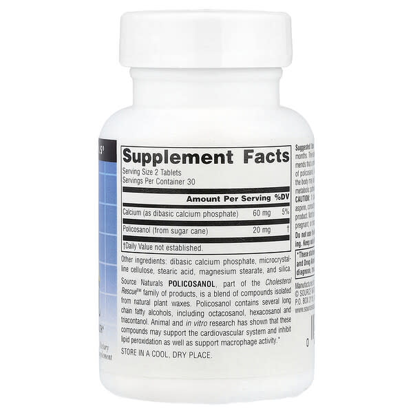 Alternative view of Source Naturals, Policosanol, 60 Tablets