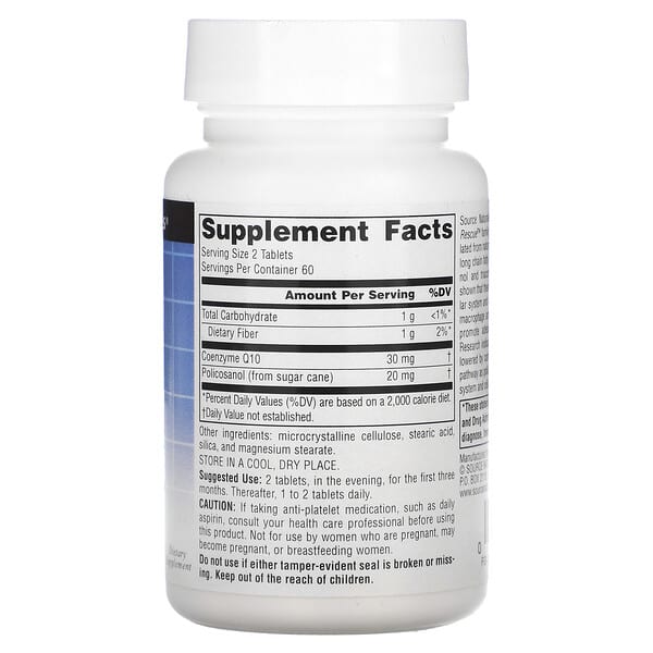 Alternative view of Source Naturals, Policosanol With Coenzyme Q10, 10 mg, 120 Tablets