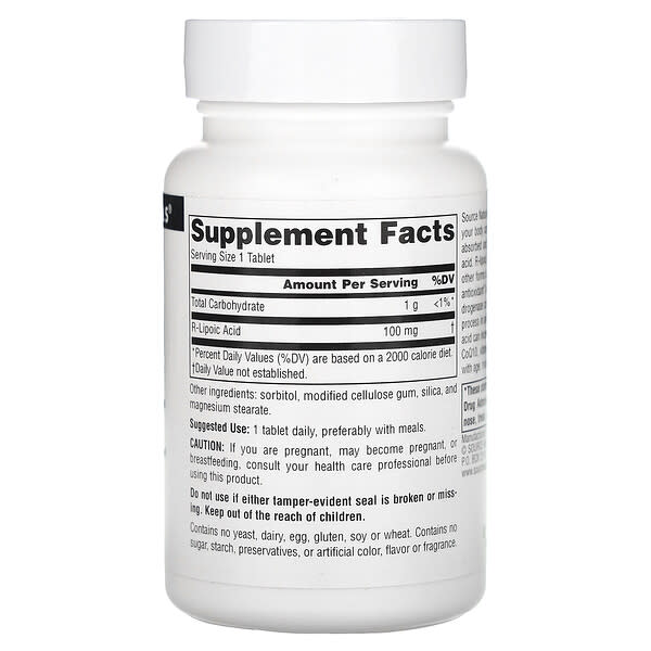 Alternative view of Source Naturals, R-Lipoic Acid, 100 mg, 60 Tablets
