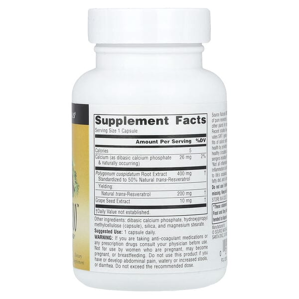 Alternative view of Source Naturals, Resveratrol 200™, 200 mg, 60 Capsules