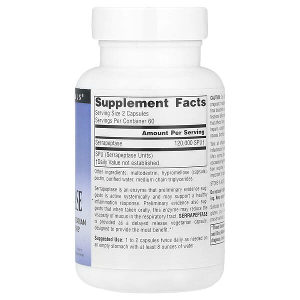 Alternative view of Source Naturals, Serrapeptase, 120 Capsules (60,000 SPU Per Capsule)