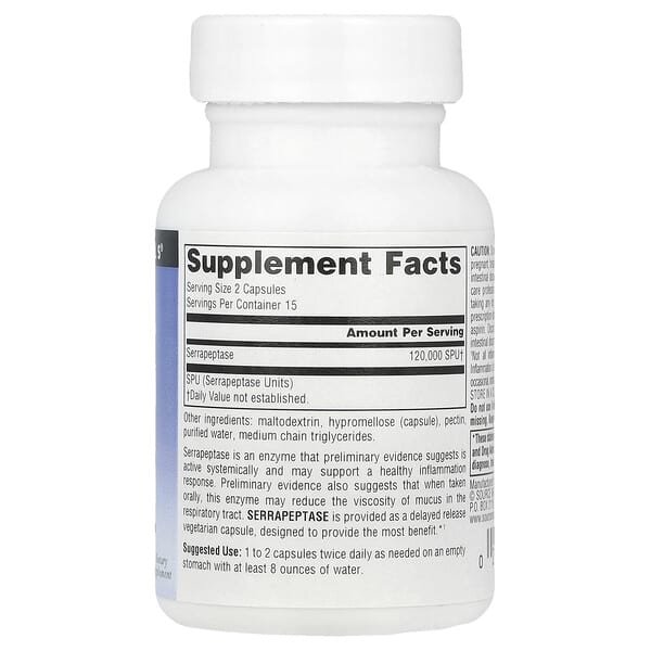 Alternative view of Source Naturals, Serrapeptase, 30 Capsules (60,000 SPU Per Capsule)