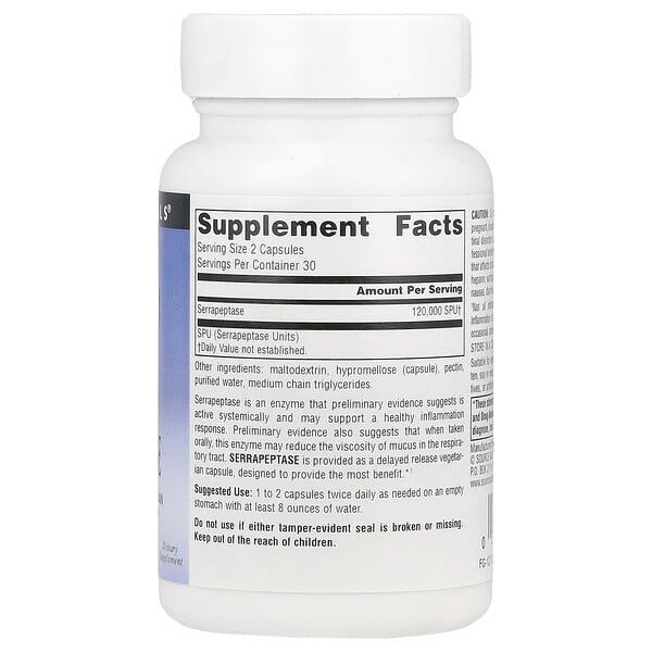 Alternative view of Source Naturals, Serrapeptase, 60 Capsules (60,000 SPU Per Capsule)