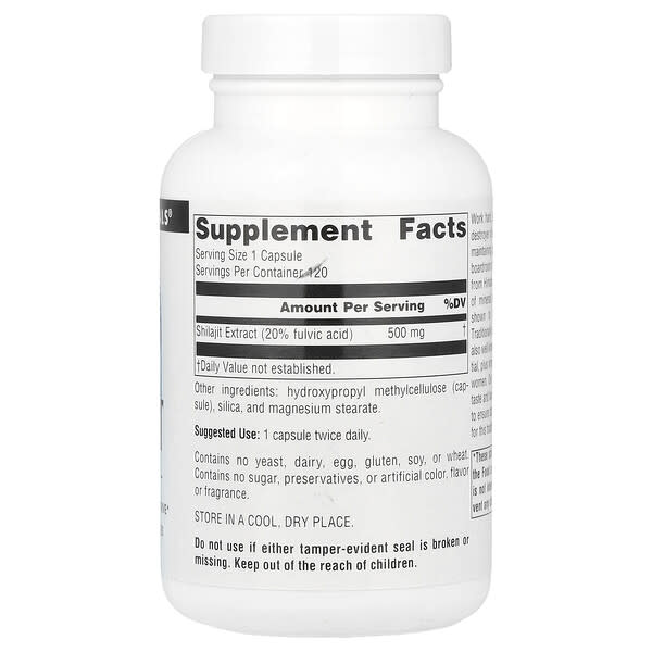 Alternative view of Source Naturals, Shilajit Extract , 500 mg , 120 Vegan Capsules