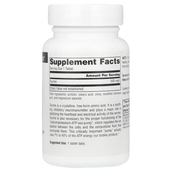 Alternative view of Source Naturals, Taurine, 500 mg, 60 Tablets