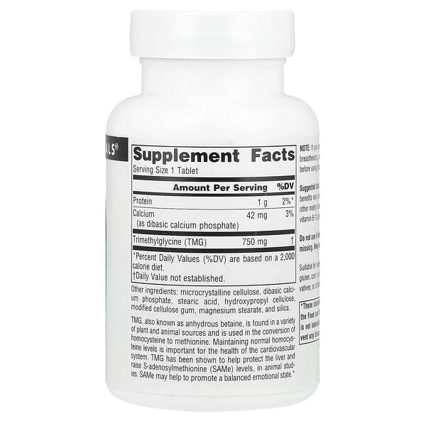 Alternative view of Source Naturals, TMG, 60 Tablets