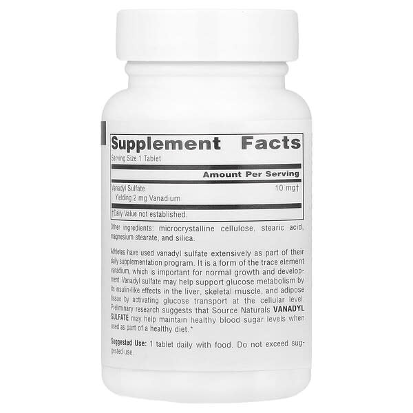 Alternative view of Source Naturals, Vanadyl Sulfate, 10 mg, 100 Tablets