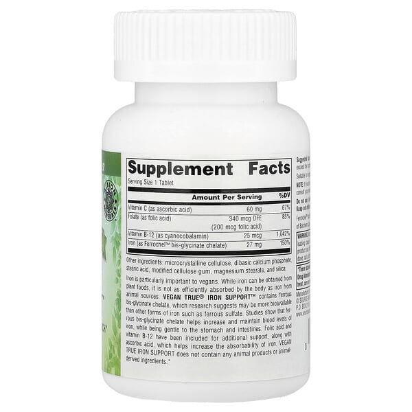 Alternative view of Source Naturals, Vegan True®, Iron Support™, 180 Tablets