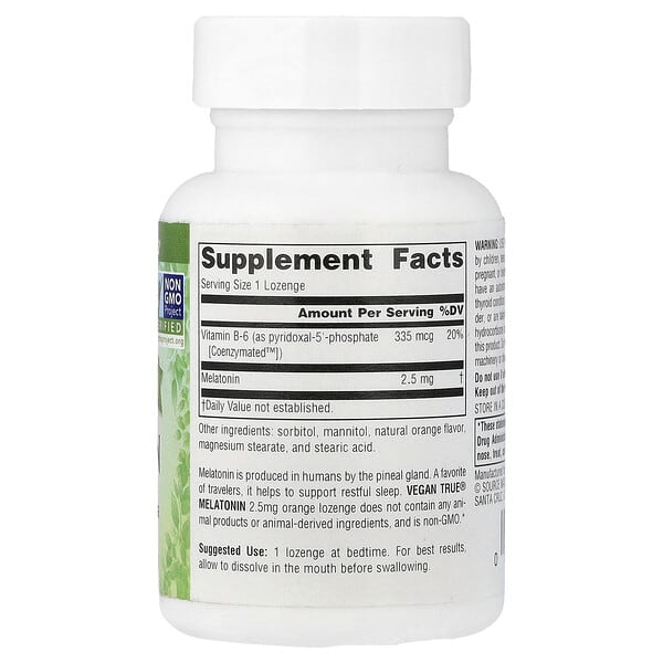 Alternative view of Source Naturals, Vegan True®, Melatonin, Orange, 60 Lozenges