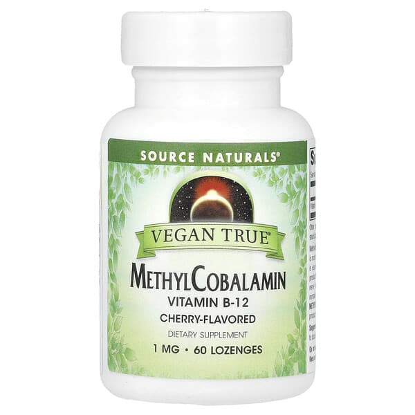 Source Naturals, Vegan True, MethylCobalamin, Cherry , 1 mg, 60 Lozenges