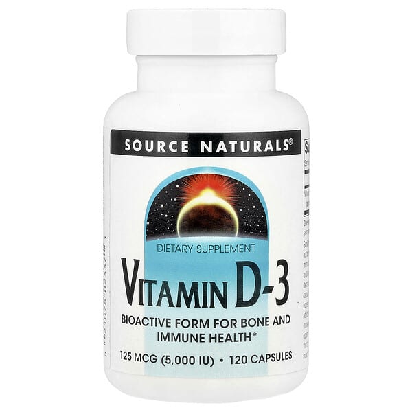 Source Naturals, Vitamin D-3, 125 mcg (5,000 IU), 120 Capsules 3 Source Naturals, Vitamin D-3, 125 mcg (5,000 IU), 120 Capsules