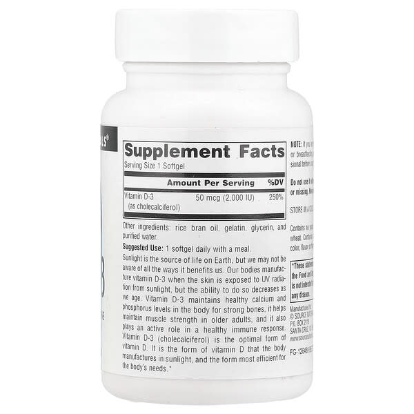 Alternative view of Source Naturals, Vitamin D-3, 50 mcg (2,000 IU), 200 Softgels