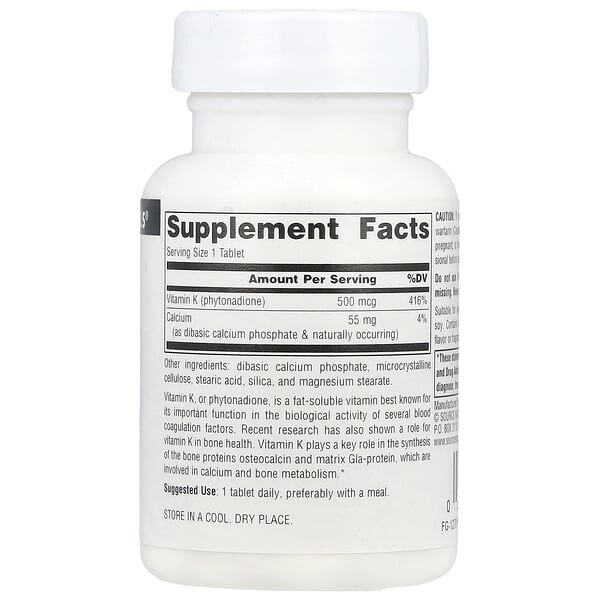 Alternative view of Source Naturals, Vitamin K, 100 Tablets