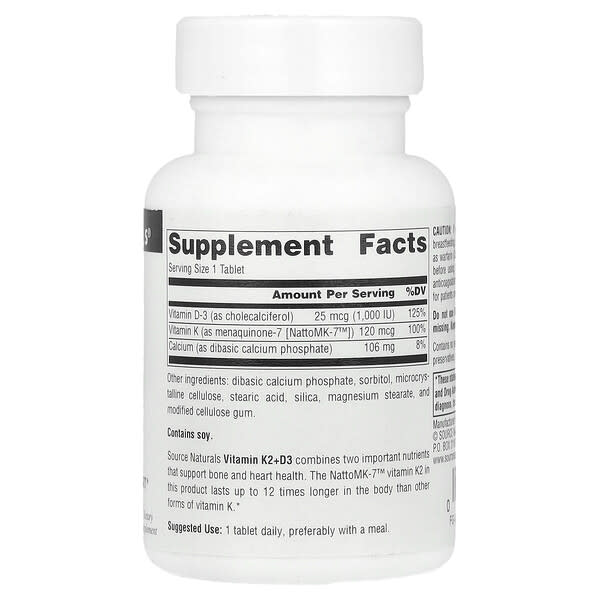 Alternative view of Source Naturals, Vitamin K2+D3 , 30 Tablets