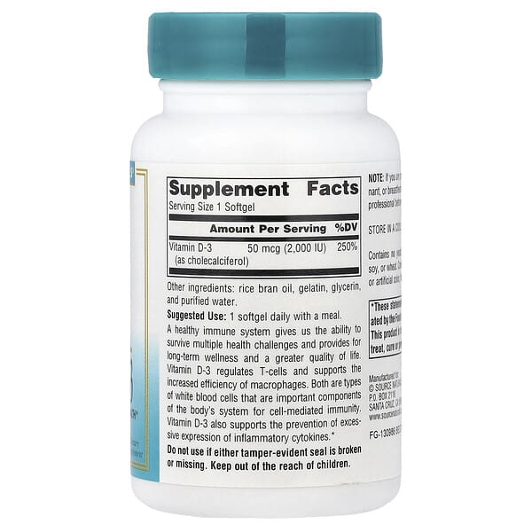 Alternative view of Source Naturals, Wellness, Vitamin D-3, 50 mcg (2,000 IU), 200 Softgels
