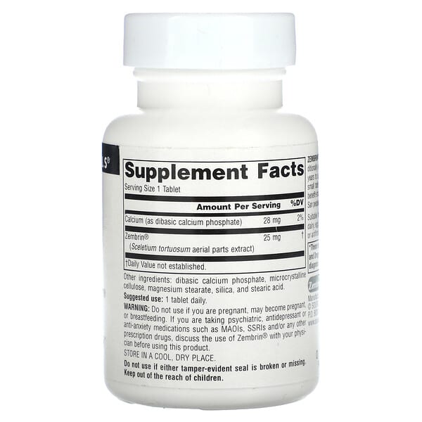 Alternative view of Source Naturals, Zembrin, 25 mg, 60 Tablets