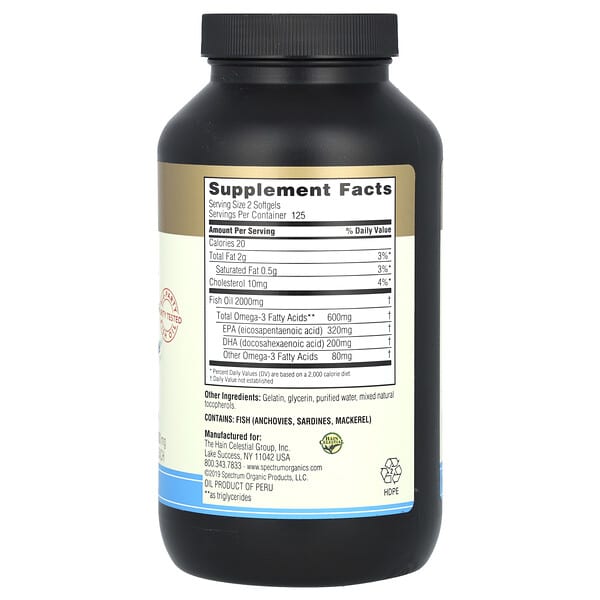 Alternative view of Spectrum Essentials, Fish Oil, Omega-3, 250 Softgels (500 mg per Softgel)