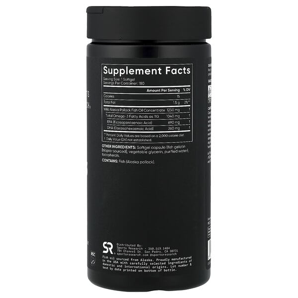 Alternative view of Sports Research, Alaskan Omega-3 Fish Oil, Triple Strength, 180 Softgels
