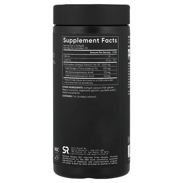 Alternative view of Sports Research, Alaskan Omega-3 Salmon Oil, Wild Caught Sockeye, 180 Softgels