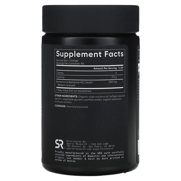 Alternative view of Sports Research, Berberine With Coconut Oil, 500 mg, 90 Softgels