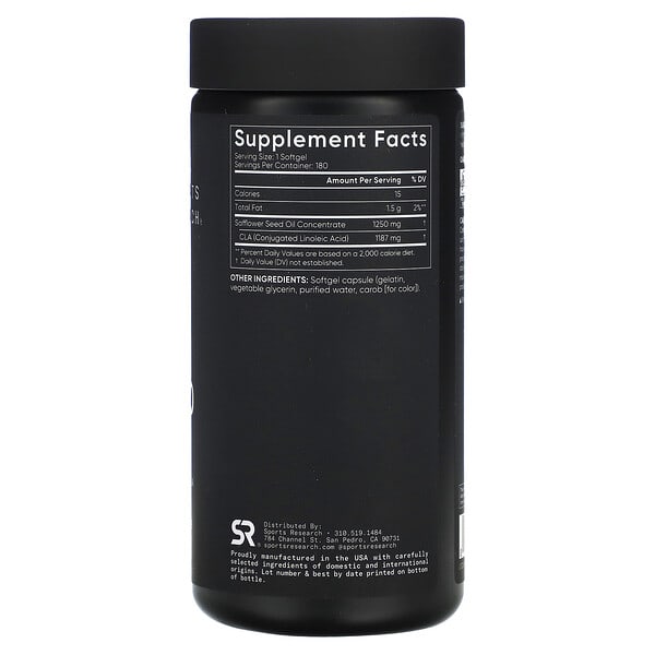 Alternative view of Sports Research, CLA 1250, Max Strength, 1,250 mg, 180 Softgels