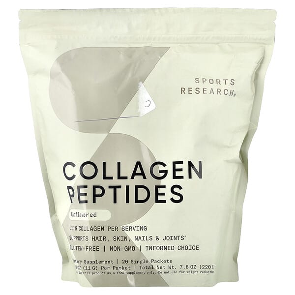 Sports Research, Collagen Peptides, Unflavored, 20 Single Packets, 0.39 oz (11 g) Each