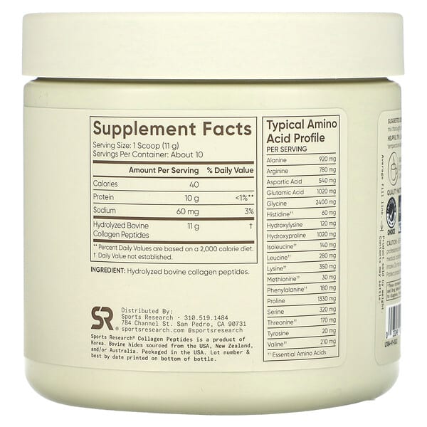 Alternative view of Sports Research, Collagen Peptides,  Unflavored, 3.9 oz (110.6 g)