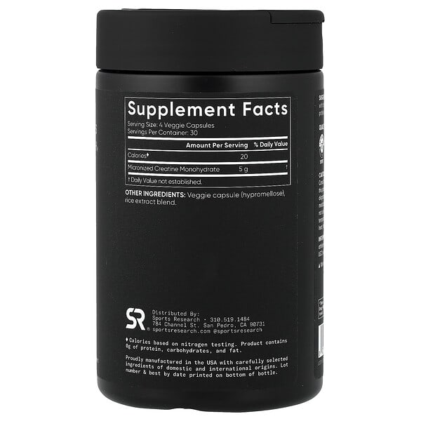 Alternative view of Sports Research, Creatine Monohydrate, Micronized, 120 Veggie Capsules (1.25 g per Capsule)