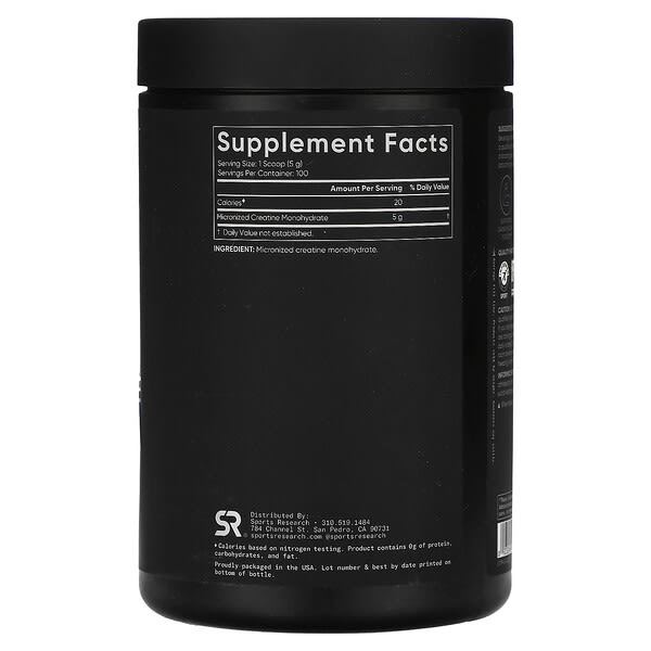 Alternative view of Sports Research, Creatine Monohydrate, Unflavored, 1.1 lb (500 g)