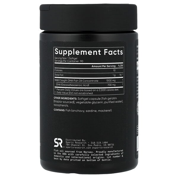 Alternative view of Sports Research, DHA 700 Omega-3, Wild Caught, 90 Softgels