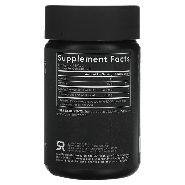 Alternative view of Sports Research, Evening Primrose, 1,300 mg, 30 Softgels