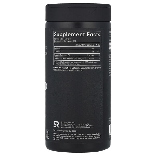 Alternative view of Sports Research, Flaxseed Oil, 200 Softgels