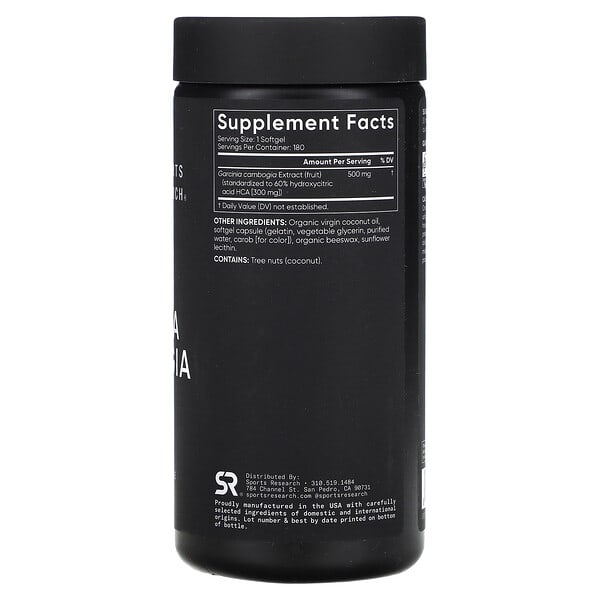 Alternative view of Sports Research, Garcinia Cambogia with Coconut Oil, 500 mg, 180 Softgels