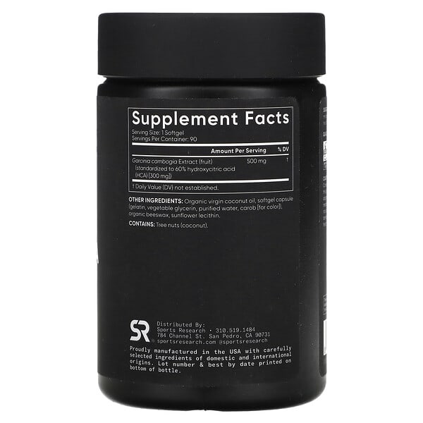 Alternative view of Sports Research, Garcinia Cambogia with Coconut Oil, 500 mg, 90 Softgels