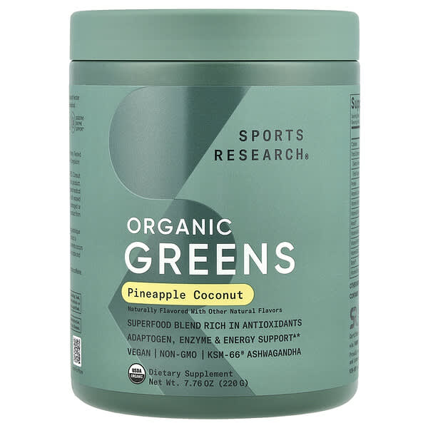 Sports Research, Greens Organic, Pineapple Coconut, 7.76 oz (220 g) 3 Sports Research, Greens Organic, Pineapple Coconut, 7.76 oz (220 g)