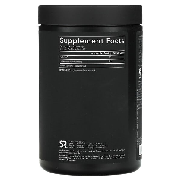 Alternative view of Sports Research, L-Glutamine, Unflavored, 1.1 lbs (500 g)